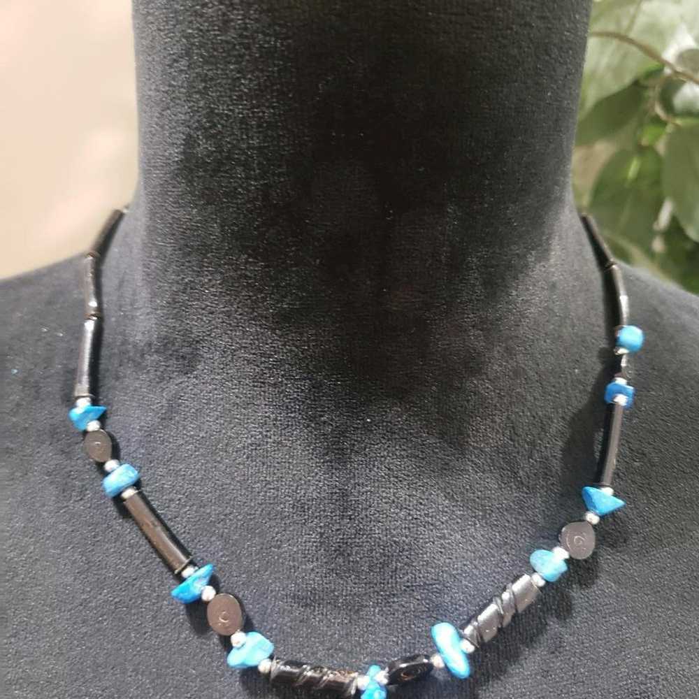 Other Artisan Black Twist Bar Faux Turquoise Bead… - image 2