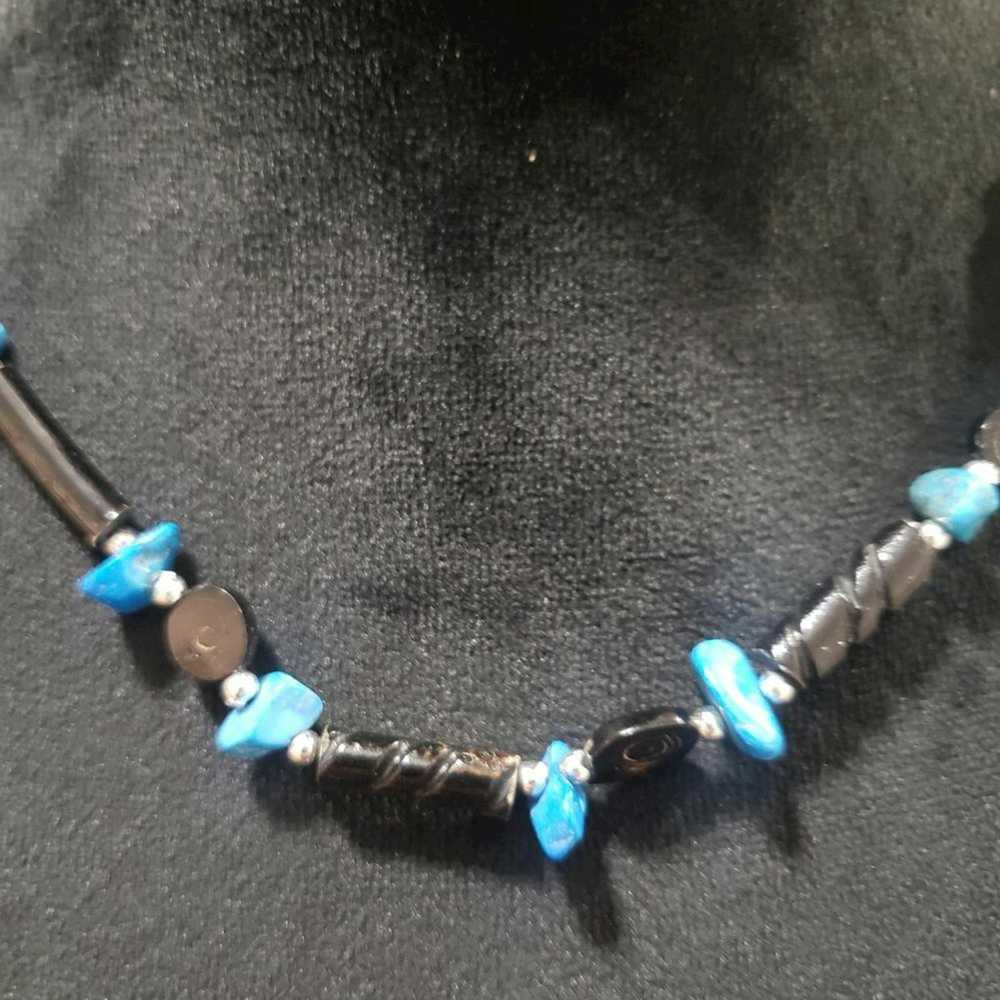 Other Artisan Black Twist Bar Faux Turquoise Bead… - image 4