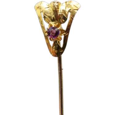 Edwardian 14K Yellow Gold and Amethyst Stick Pin L