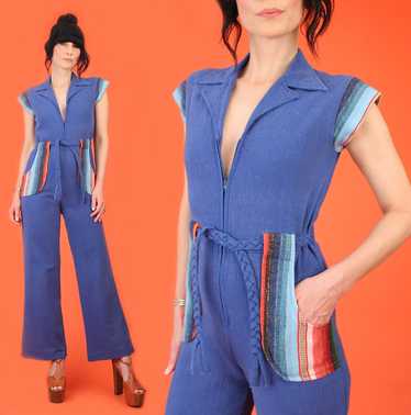 Vintage 70's Blanket Stripe Cotton Jumpsuit