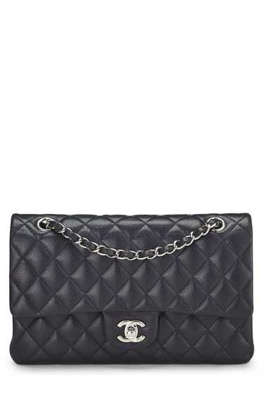 Navy Quilted Caviar Classic Double Flap Medium