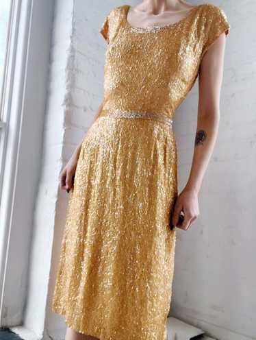 60s silk lemon sequin dress