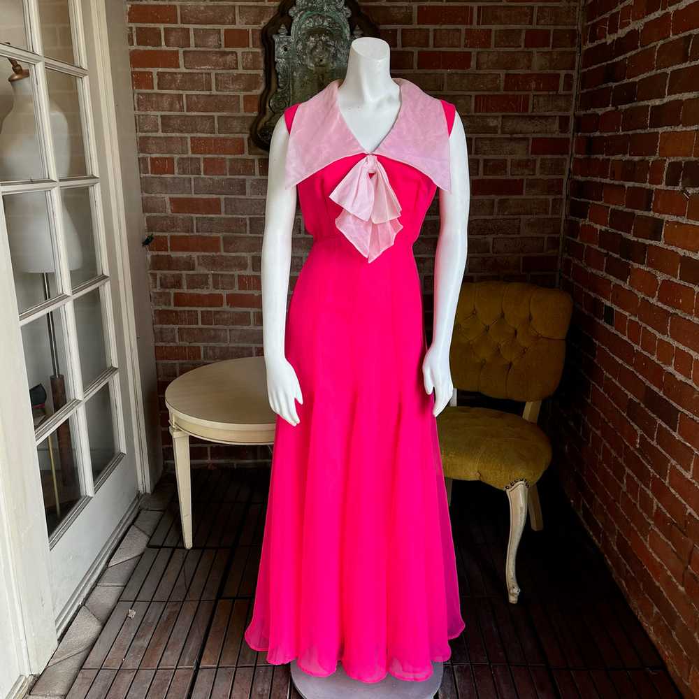 1960s Miss Elliette Shocking Pink Chiffon Dress - image 1