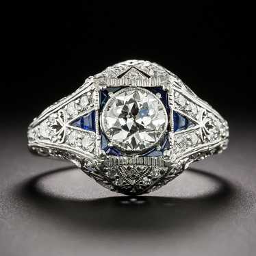 Art Deco .80 Carat Diamond and Calibre Sapphire R… - image 1