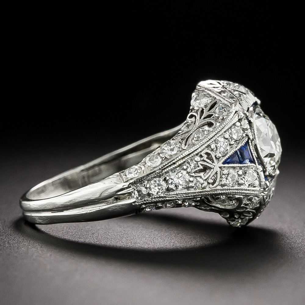 Art Deco .80 Carat Diamond and Calibre Sapphire R… - image 2