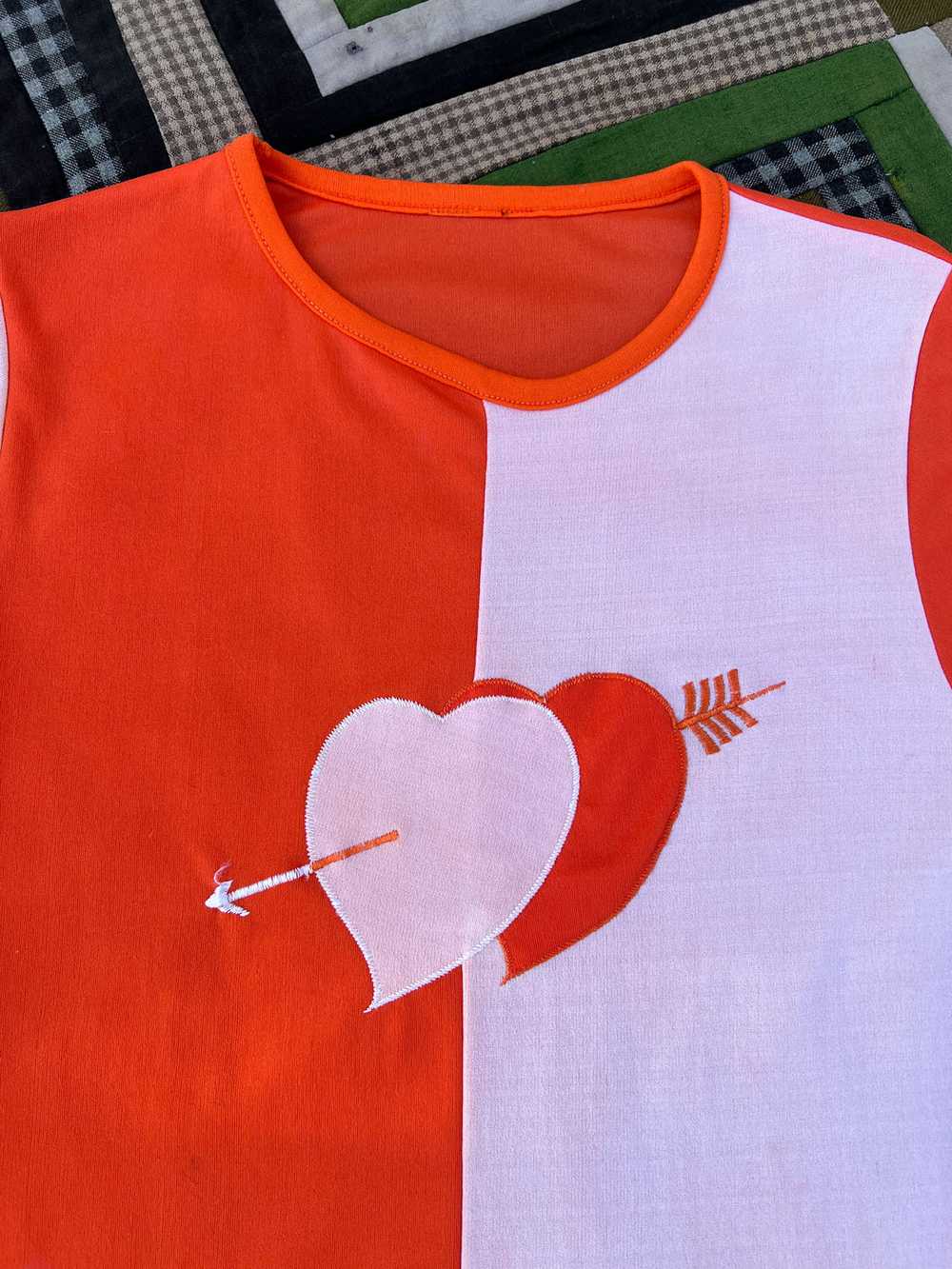 Vintage 1960's Orange and White Heart T-Shirt, Un… - image 2