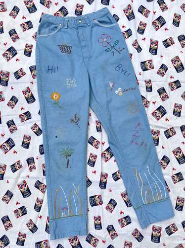 Vintage 1950's 1960's Embroidered Denim Jeans, Wra