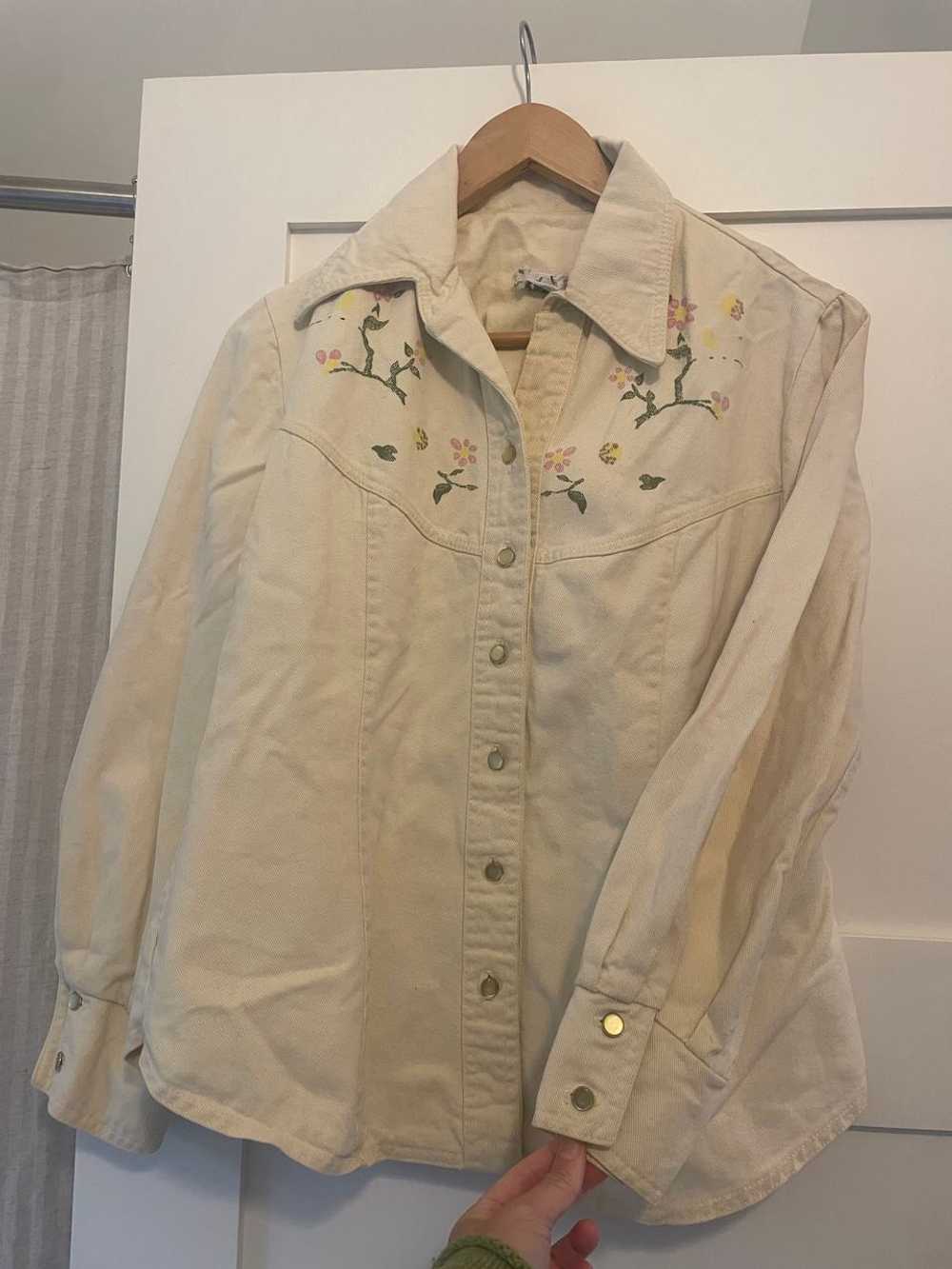 Unknown Yellow Hand Painted Fitted Western Shirt … - image 2