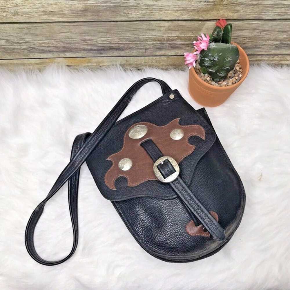 Artisan Black Leather Western Boho Bag - image 1