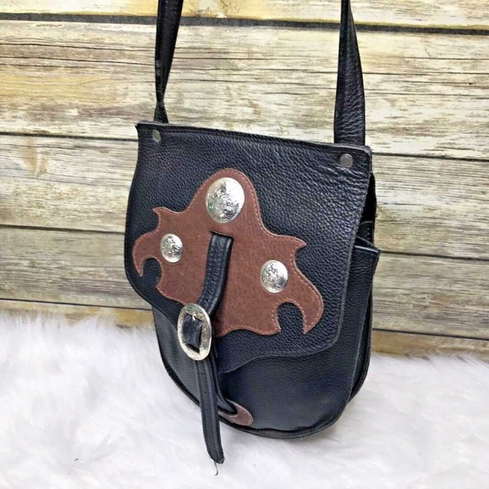 Artisan Black Leather Western Boho Bag - image 2
