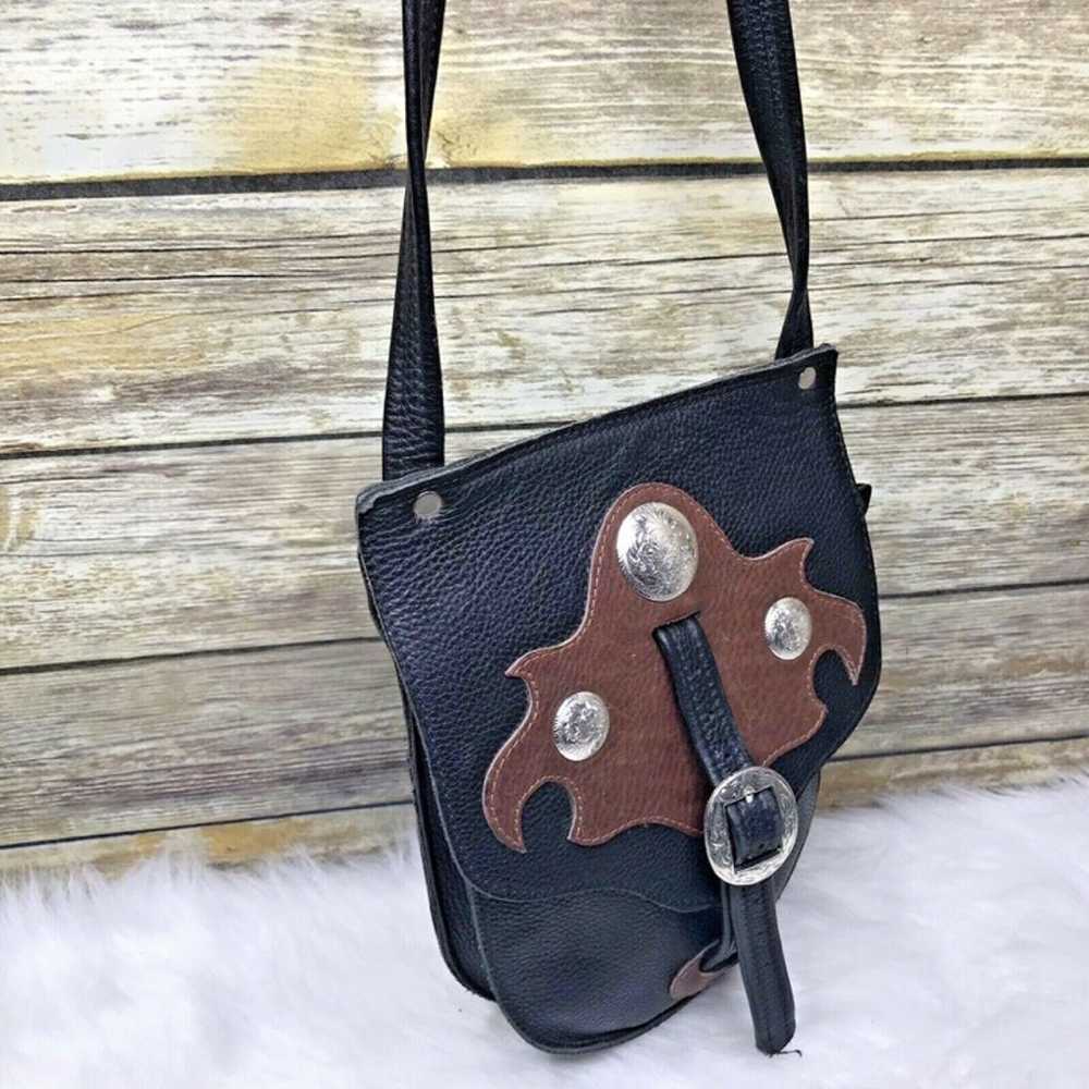 Artisan Black Leather Western Boho Bag - image 3