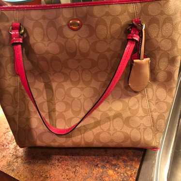 Pink and tan tote coach purse - image 1