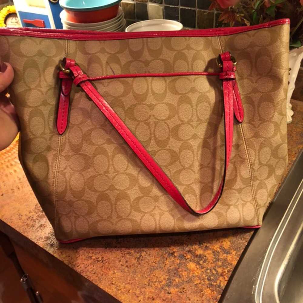 Pink and tan tote coach purse - image 2