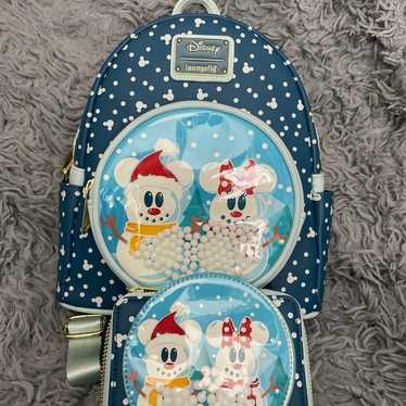 Mickey and Minnie Snowmen Loungefly Backpack and … - image 1