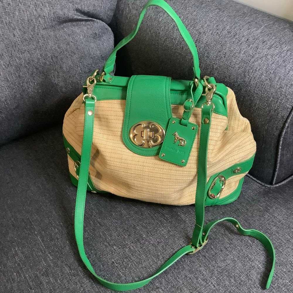 Emma Fox Satchel Green Leather And Natural Woven … - image 1