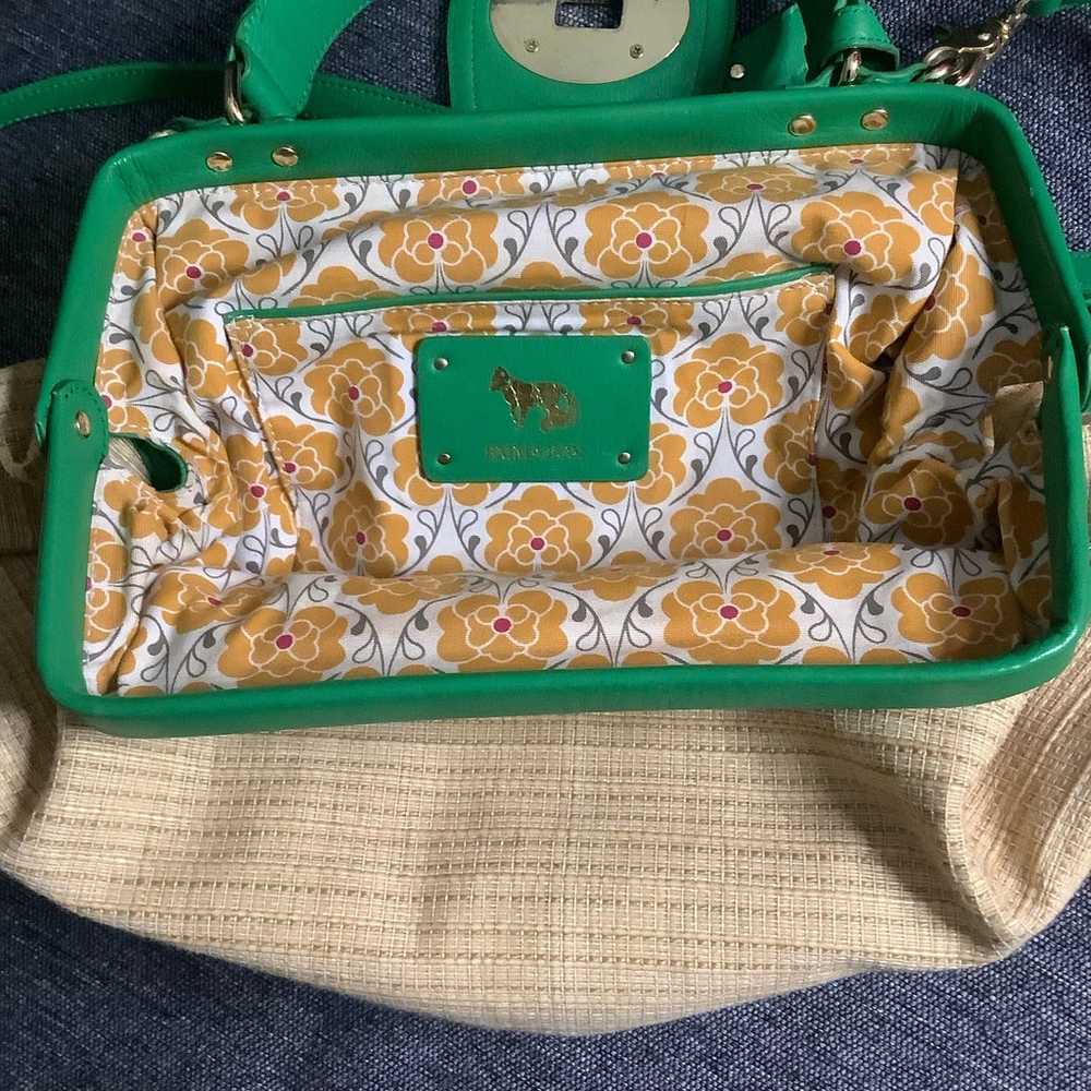 Emma Fox Satchel Green Leather And Natural Woven … - image 6