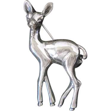 Beaucraft Sterling Silver Fawn Deer Brooch Pin - image 1