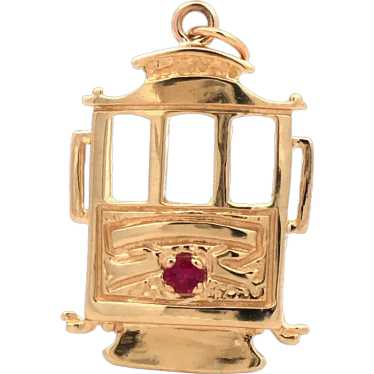 Vintage Ruby Cable Car Souvenir Charm in 14kt Gold