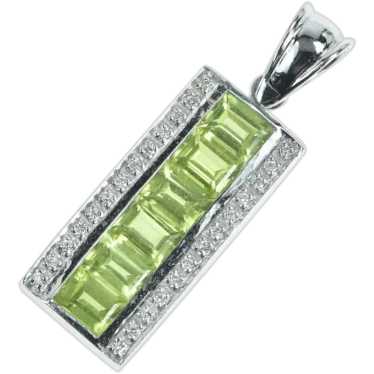 18K Emerald Cut Peridot Diamond Bar Pendant White 