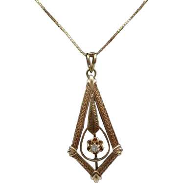 Antique 14k diamond Lavaliere Pendant w/ 14k chain
