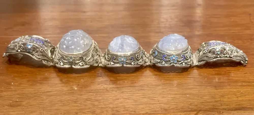 Chinese Silver Filigree Lavender Jade Bracelet - image 10