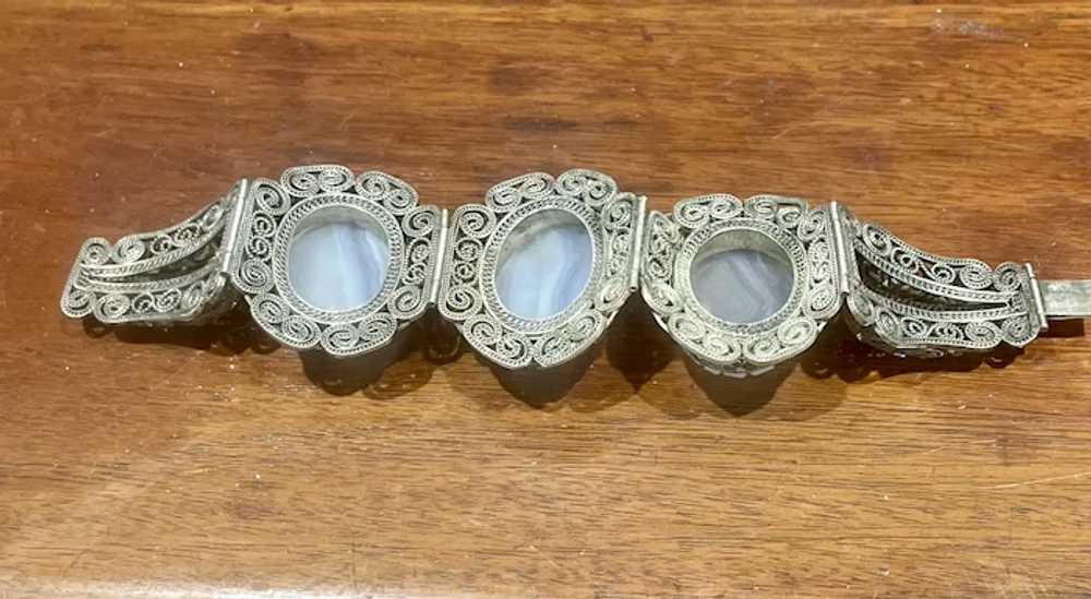 Chinese Silver Filigree Lavender Jade Bracelet - image 6