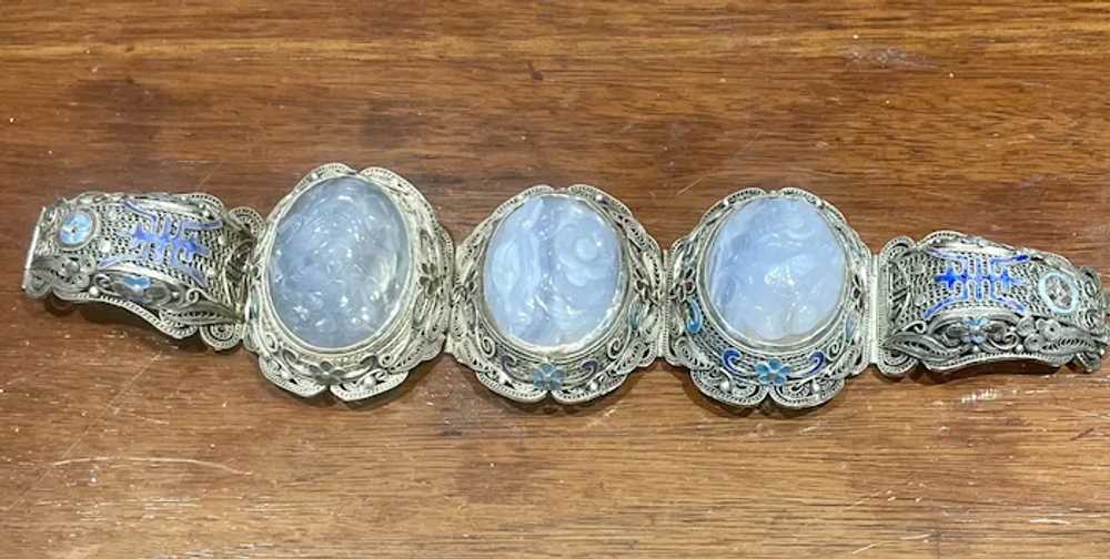 Chinese Silver Filigree Lavender Jade Bracelet - image 7