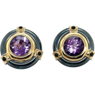 14K Yellow Gold Hematite, Amethyst, and Tourmaline