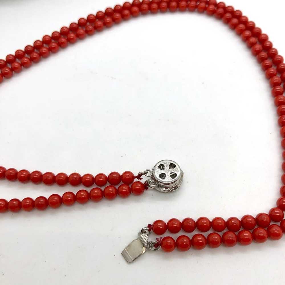 Vintage Red Coral Bead Double Strand Necklace - image 10