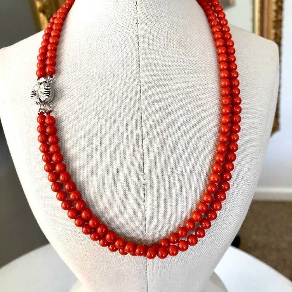 Vintage Red Coral Bead Double Strand Necklace - image 11