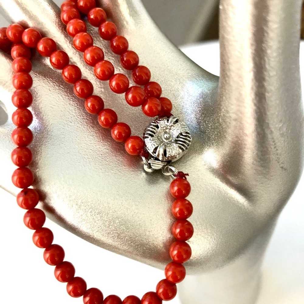 Vintage Red Coral Bead Double Strand Necklace - image 2