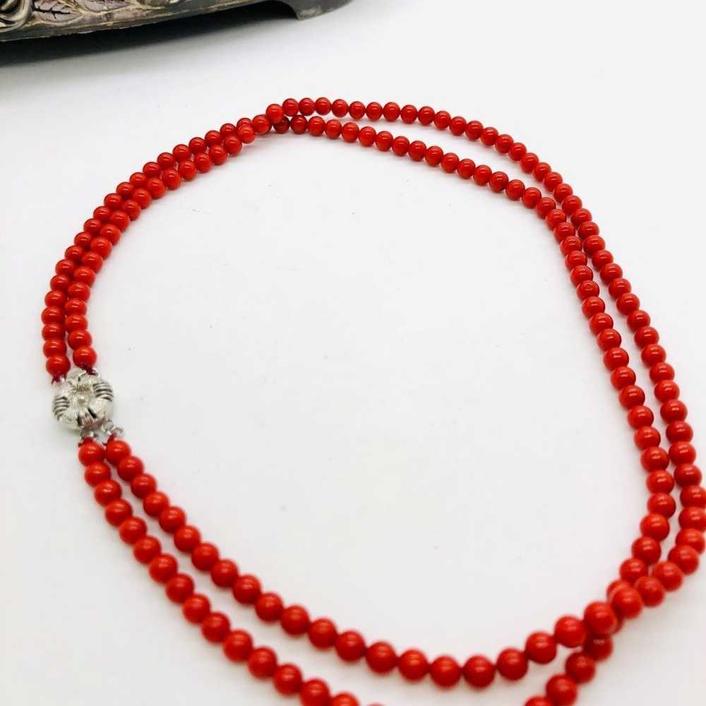 Vintage Red Coral Bead Double Strand Necklace - image 5
