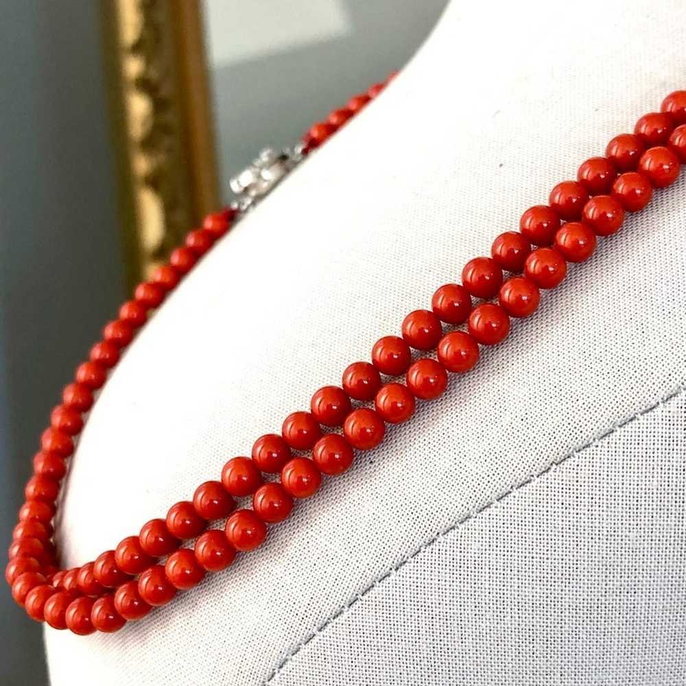 Vintage Red Coral Bead Double Strand Necklace - image 6