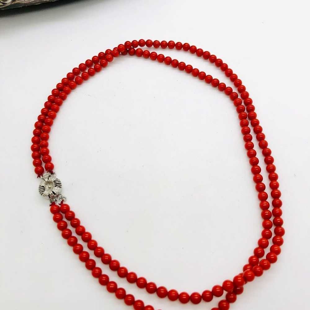 Vintage Red Coral Bead Double Strand Necklace - image 7