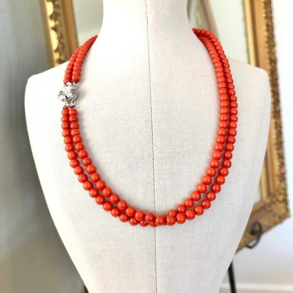 Vintage Red Coral Bead Double Strand Necklace - image 9
