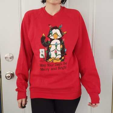 80s/90s Penguin Light Up Christmas Sweatshirt - image 1