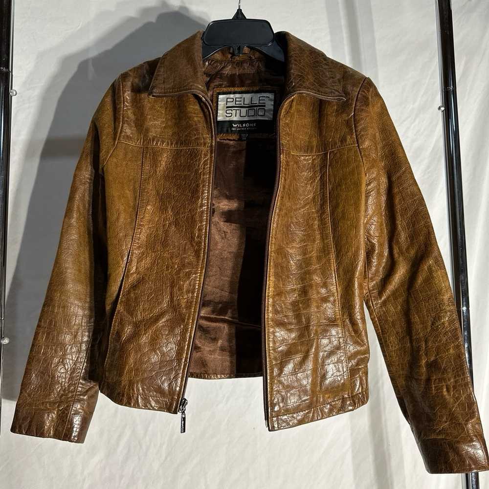 Wilson’s 100% Leather Jacket Crocodile Pattern Pe… - image 1