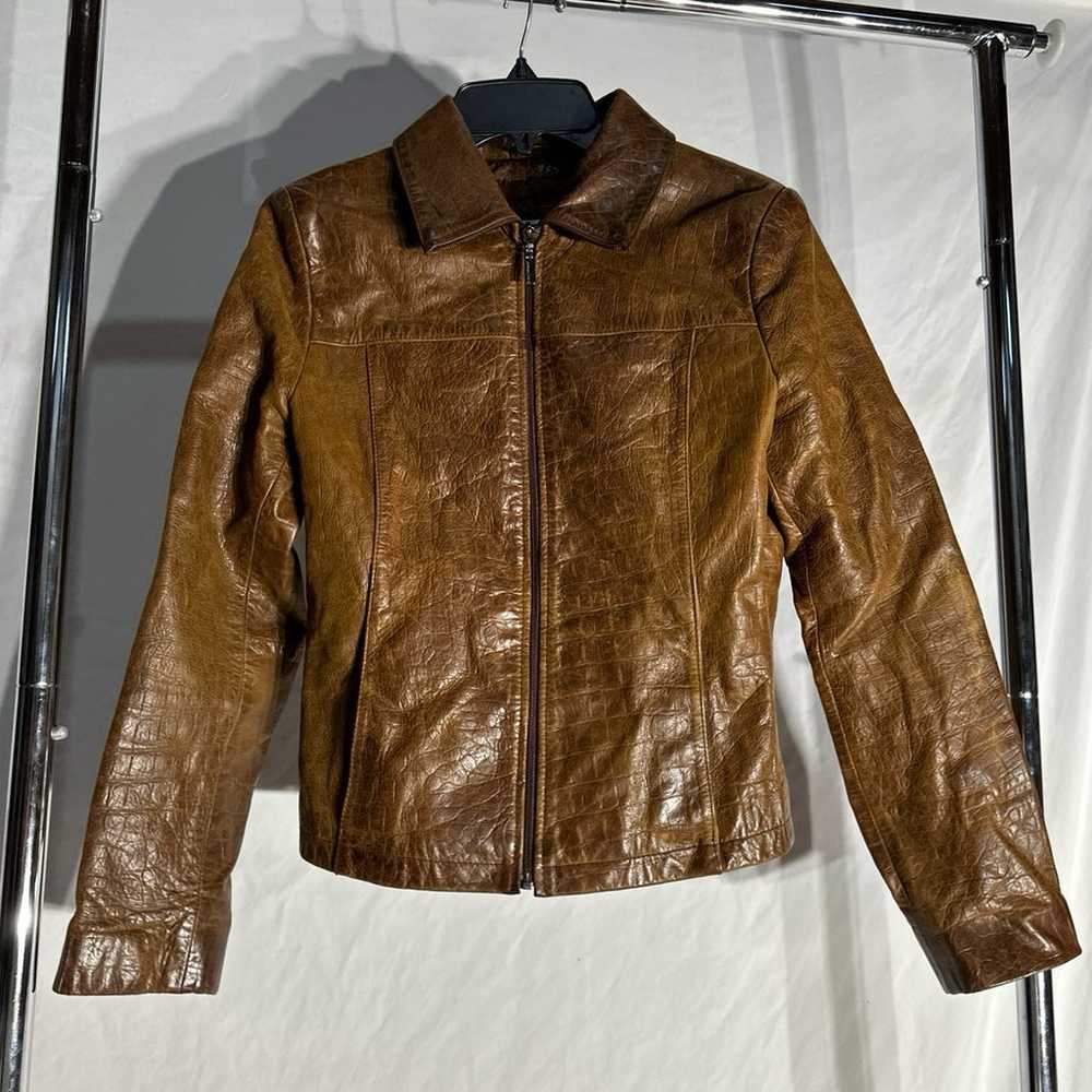 Wilson’s 100% Leather Jacket Crocodile Pattern Pe… - image 2