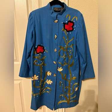 Alex Kim vintage 100% cotton embroidered coat flo… - image 1