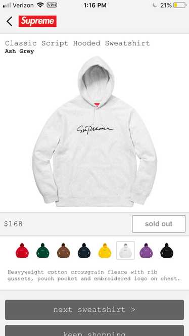 Supreme Script Ash Grey Hoodie