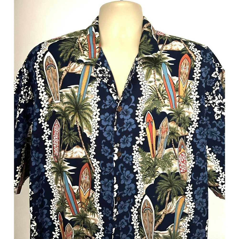 Vintage KYs Vintage Blue Floral Hawaiian Aloha Bu… - image 4