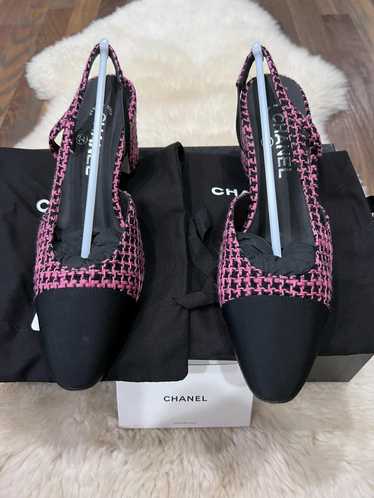 Chanel Chanel Pink/Black tweed sling back NWT