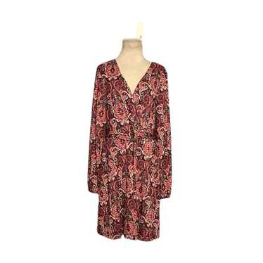 Maeve brown red paisley print long sleeves dress s