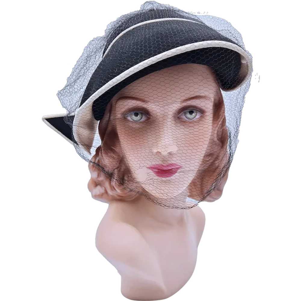 Vintage 1940s/50s Black Wool Felt Hat Asymmetrica… - image 1