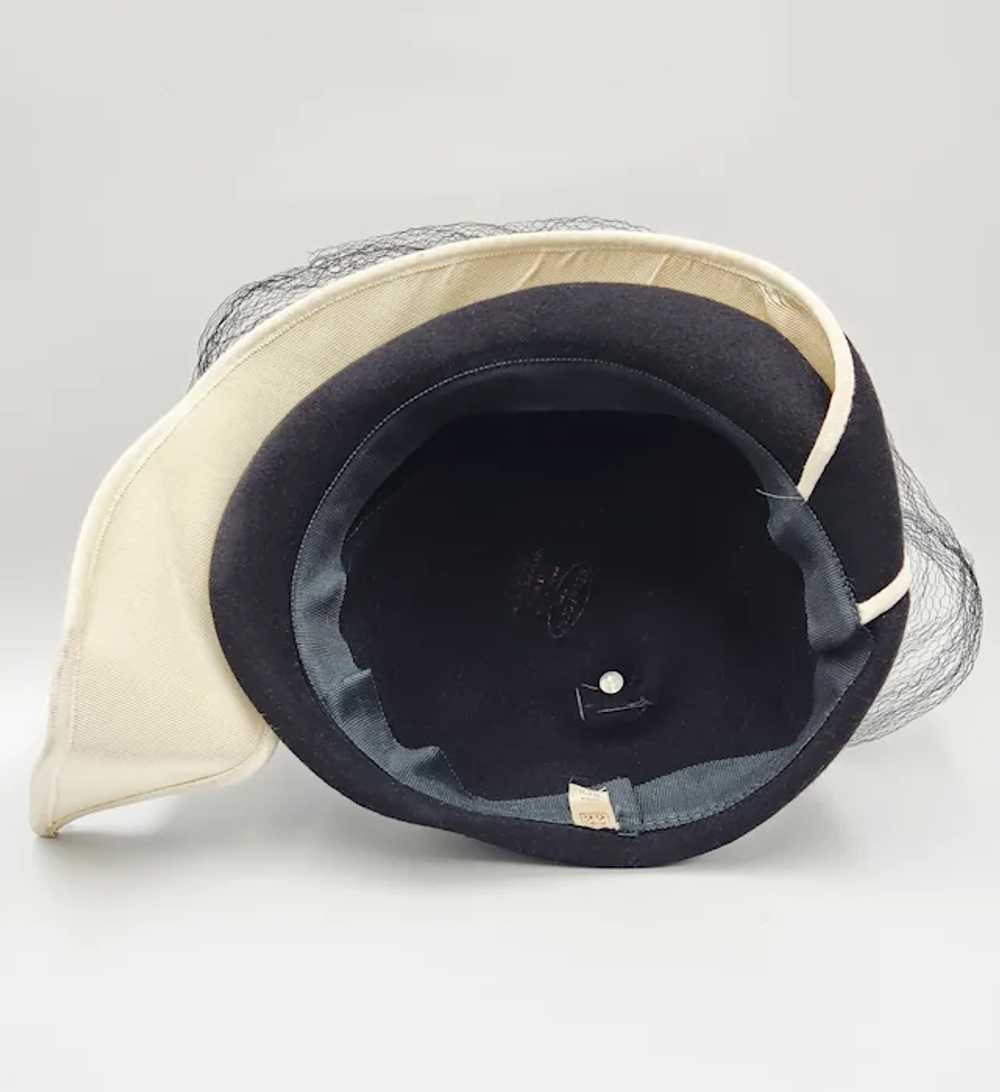 Vintage 1940s/50s Black Wool Felt Hat Asymmetrica… - image 6