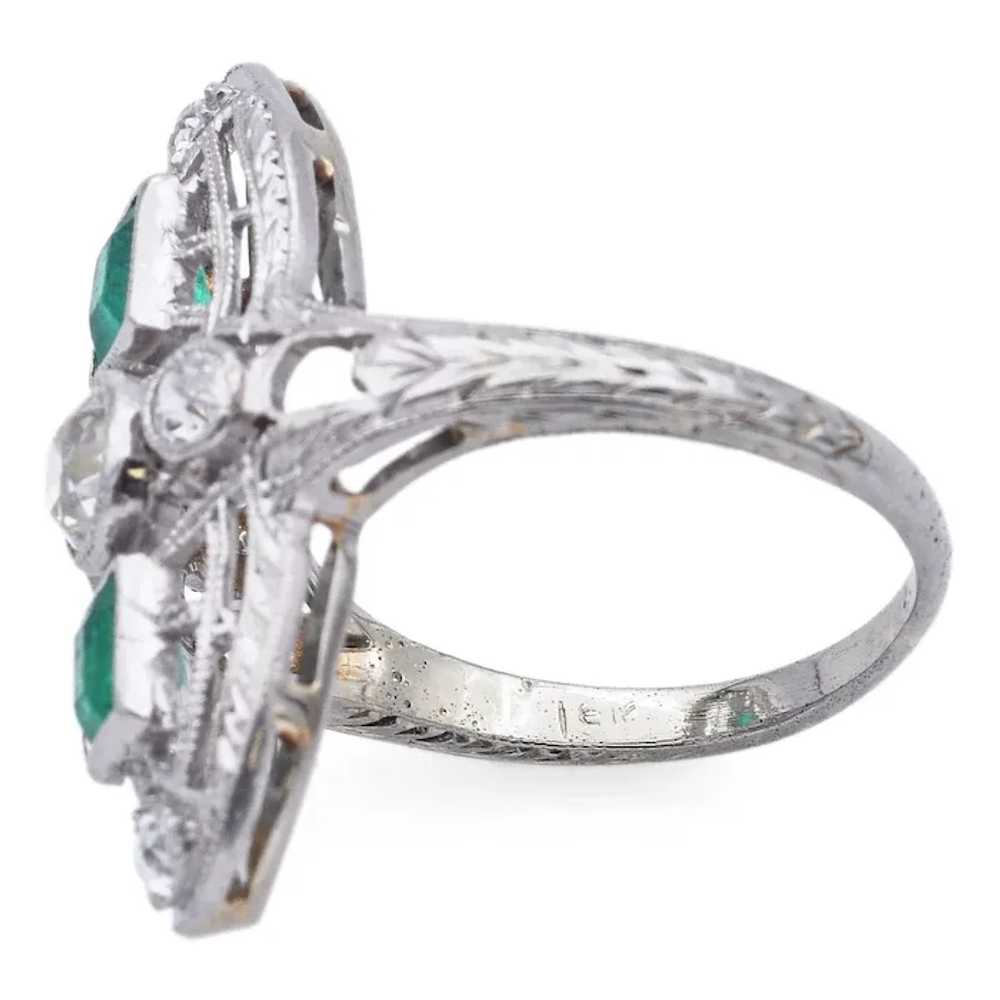 Antique Art Deco 18K White Gold Diamond & Emerald… - image 4