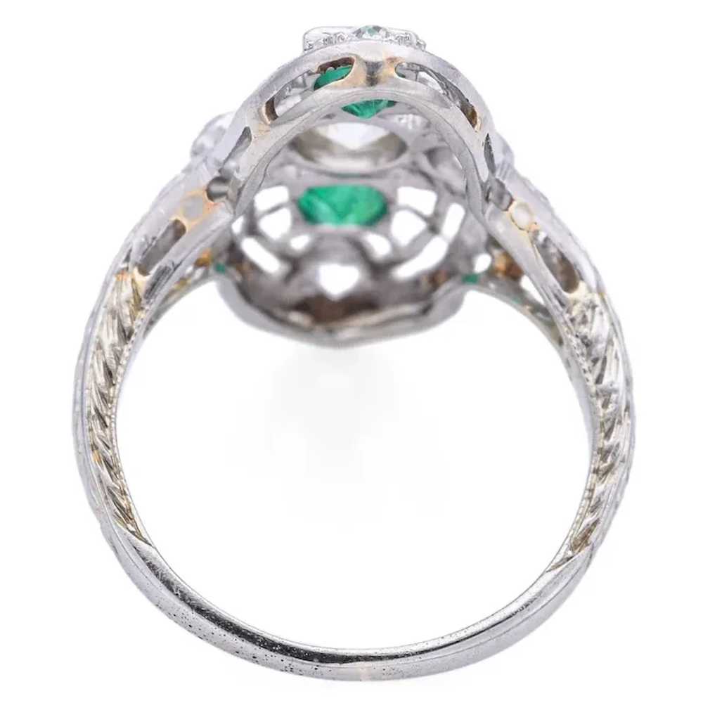 Antique Art Deco 18K White Gold Diamond & Emerald… - image 6