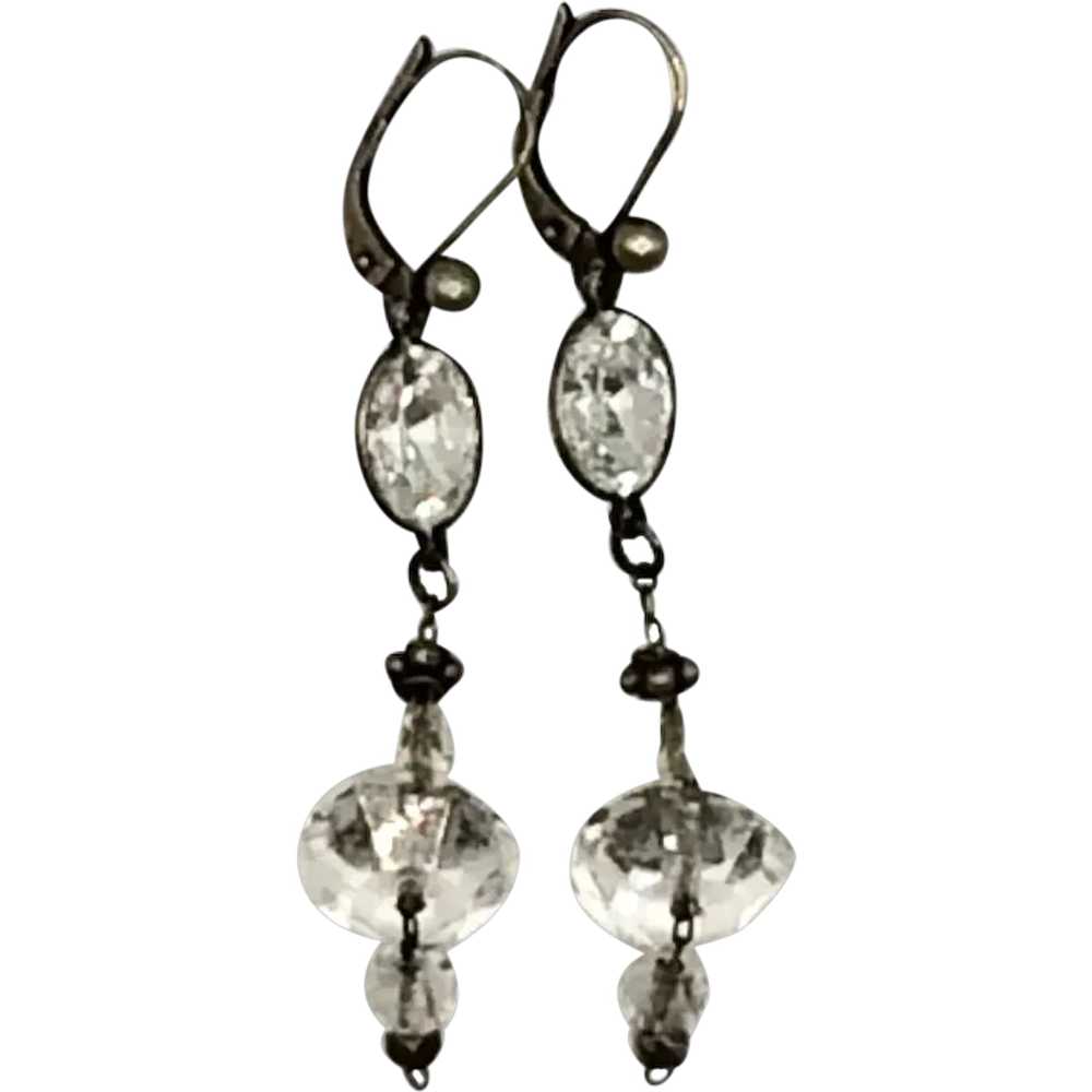 Vintage Quartz Crystal Sterling Drop Earrings - image 1