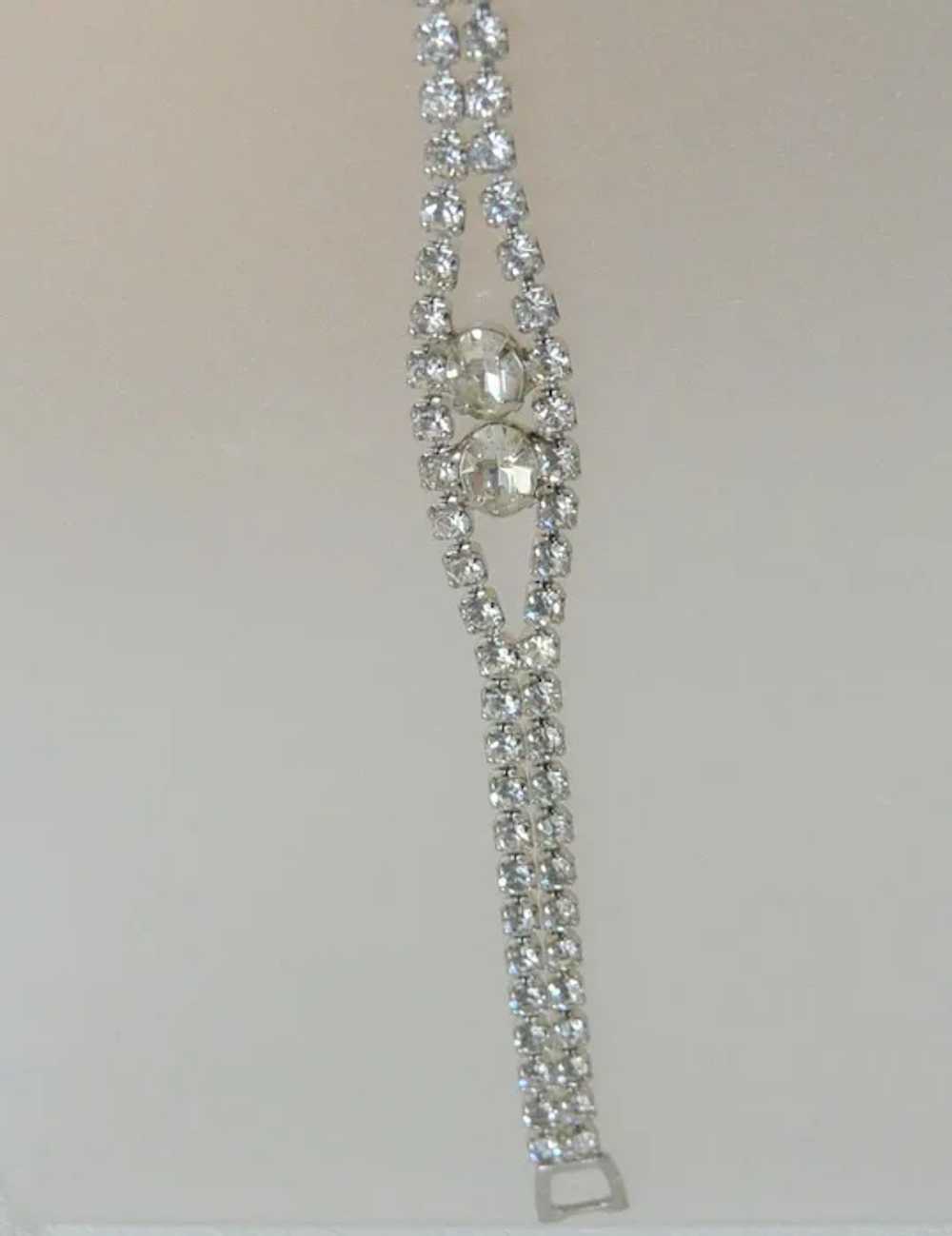 Vintage Clear Rhinestones Double Stranded Bracelet - image 2