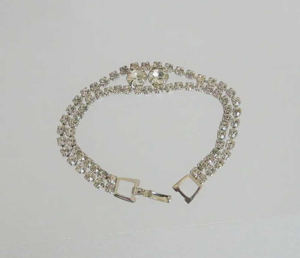 Vintage Clear Rhinestones Double Stranded Bracelet - image 3